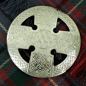 New Celtic Shield Cross Scarf Brooch Pin Pewter Made in Scotland